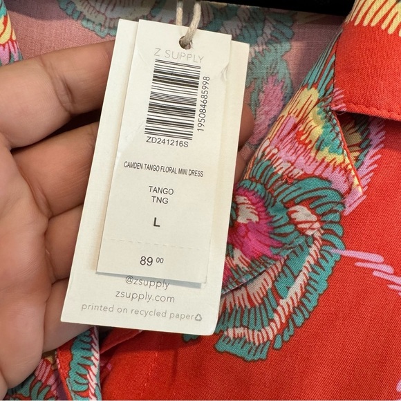 Z Supply Camden Tango Floral Mini Button Front Dress Beach Resort L - Picture 6 of 7